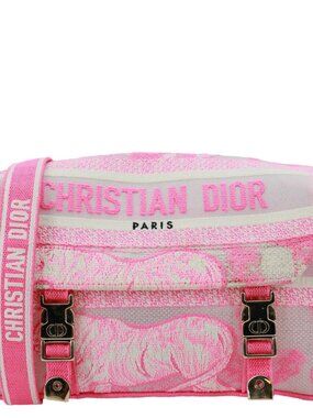 Christian Dior  Diorcamp Toile de Jouy Embroidered Canvas Messenger Bag Pink
